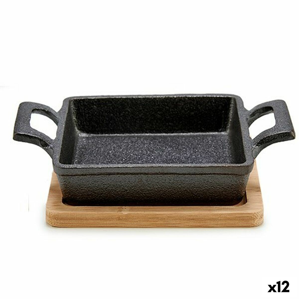 Prato Fundo para Servir Tapas Castanho Preto Bambu Ferro 19 x 5 x 14 cm (12 Unidades)